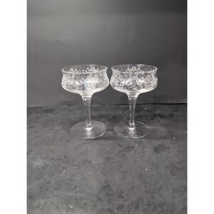 Set 2 Antique Tiffin Franciscan Dolores Etched Crystal 5" Champagne Tall Sherbet